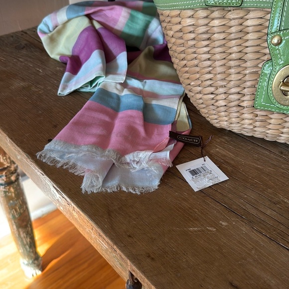 Coach ‘07 Hampton Green Straw Tote, Clutch, Slim Wallet, Scarf-Wrap & O/S Hat - Picture 15 of 16